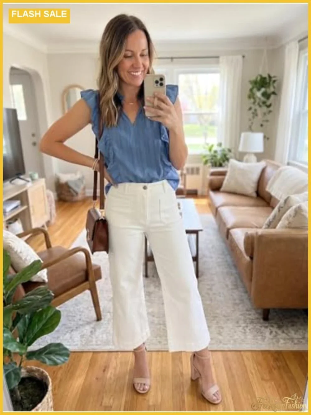High Waisted Wide Leg Flare Jeans Cropped Denim Pants Stretchy Cotton Blend